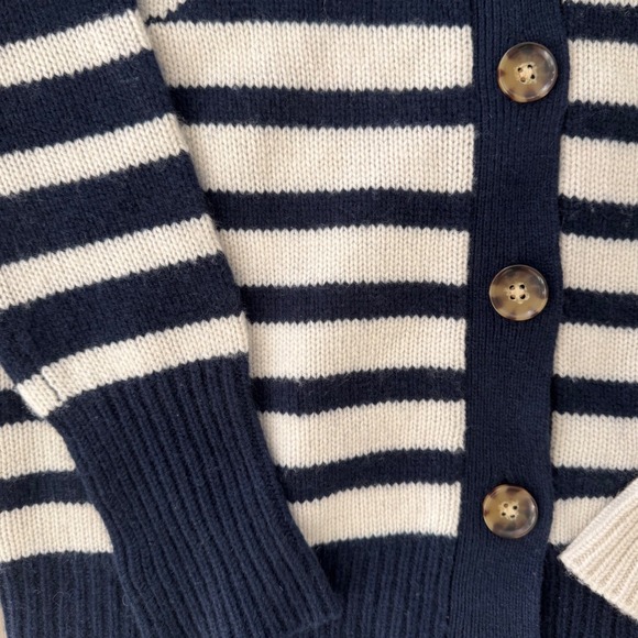La Ligne New York Striped Wool Blend Cardigan Navy Cream Button Front XS - Picture 11 of 12